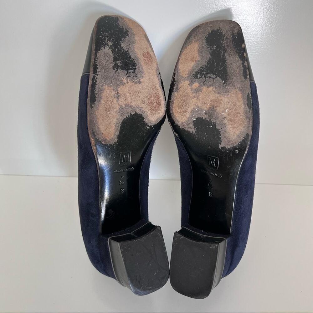 Bruno Magli Classic Suede Block Leather‎ Chunky Navy Heels Pumps - Picture 8 of 12